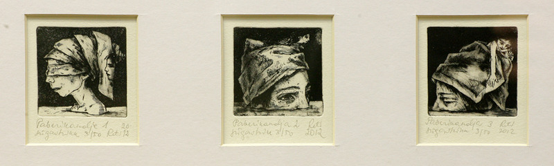 Paberikandja 1-3, sügavtrükk Paper Wear 1,2012 4,9x4,9cm, paspartuus raamimiseks