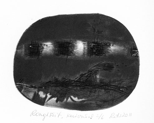 Slow Train Coming, dry point 2011 8x10,2 cm