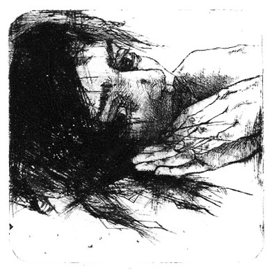 Hands just Right II, dry point 2008  10x10 cm