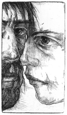 Kiss, etching 2006  14x8 cm