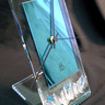 Company gift, glass clock with logo. H- 24cm. Kalli Sein