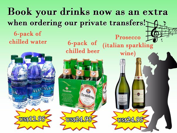 photo of drinks available for prebooking with Cocotours transfers from Santiago airport